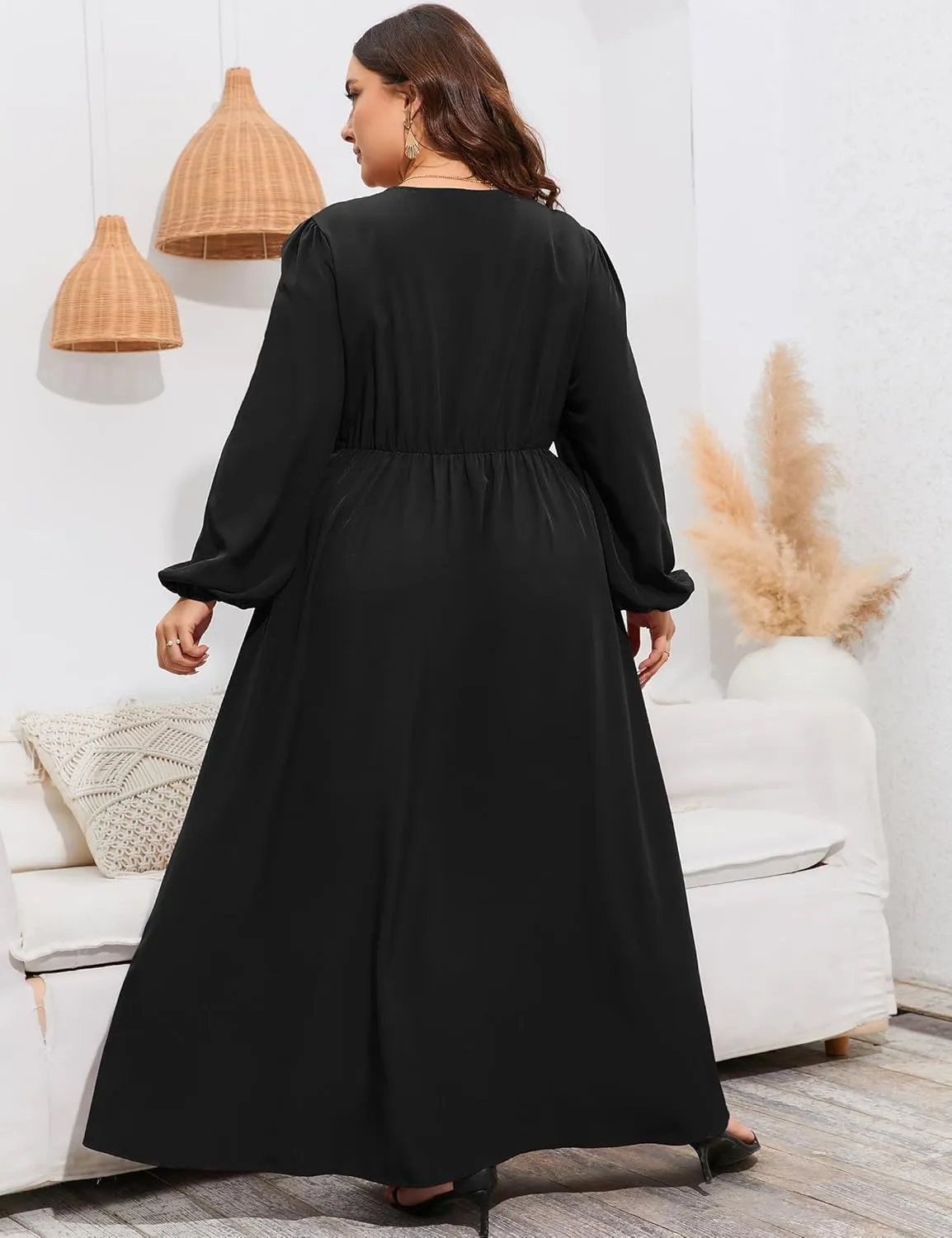 KOJOOIN Women Plus Size Wrap Maxi Dress Short Flutter Sleeves Empire Waist Side Split A Line Casual Dress