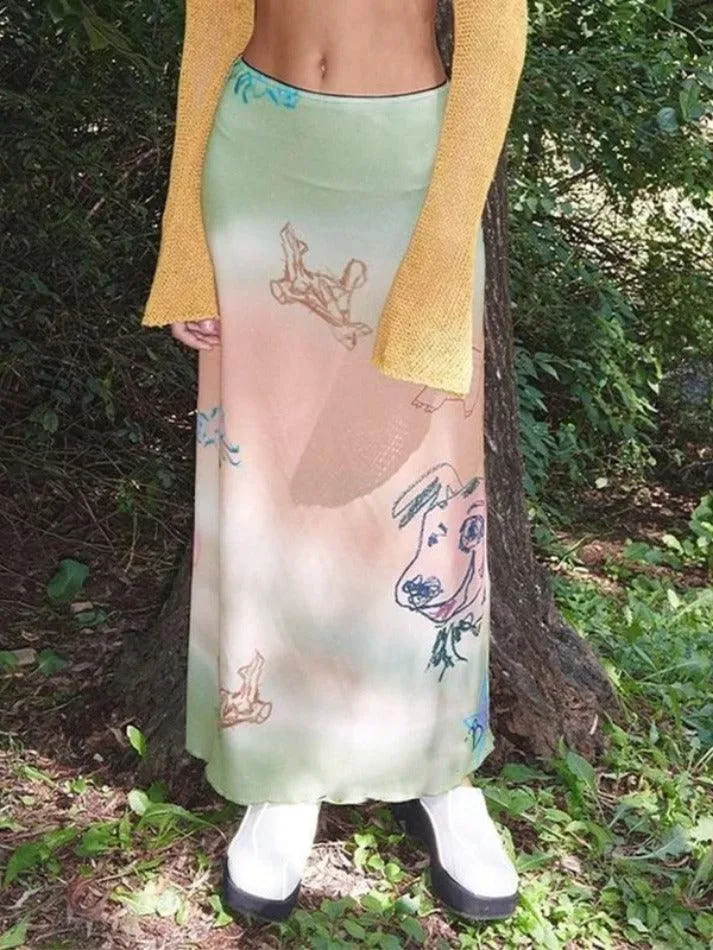 LANFUBEISI - Printed Ombre Shift Skirt