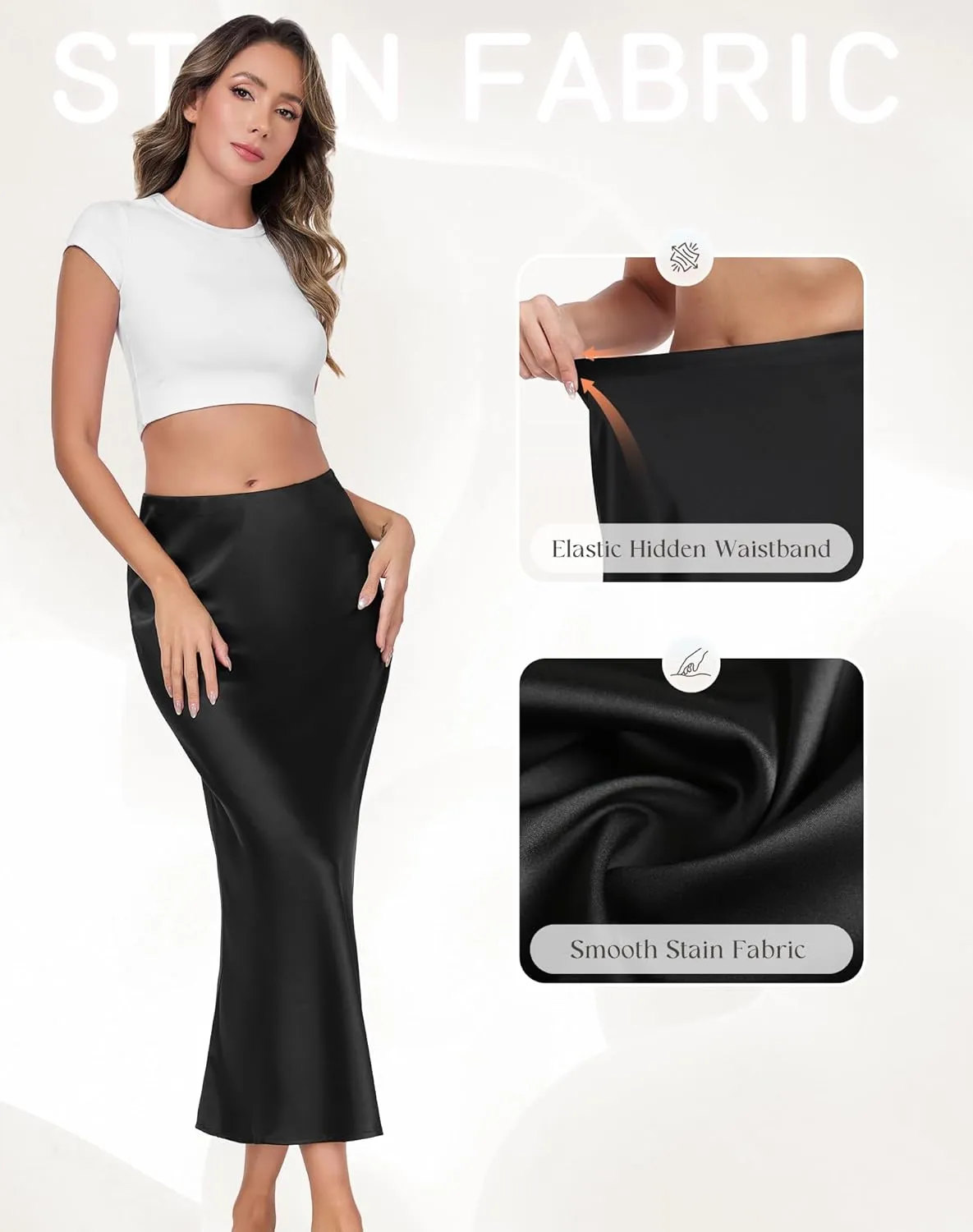 Long Half Slip for Women Under Dress Satin Slip Skirt Extenders Underskirt