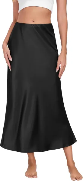Long Half Slip for Women Under Dress Satin Slip Skirt Extenders Underskirt