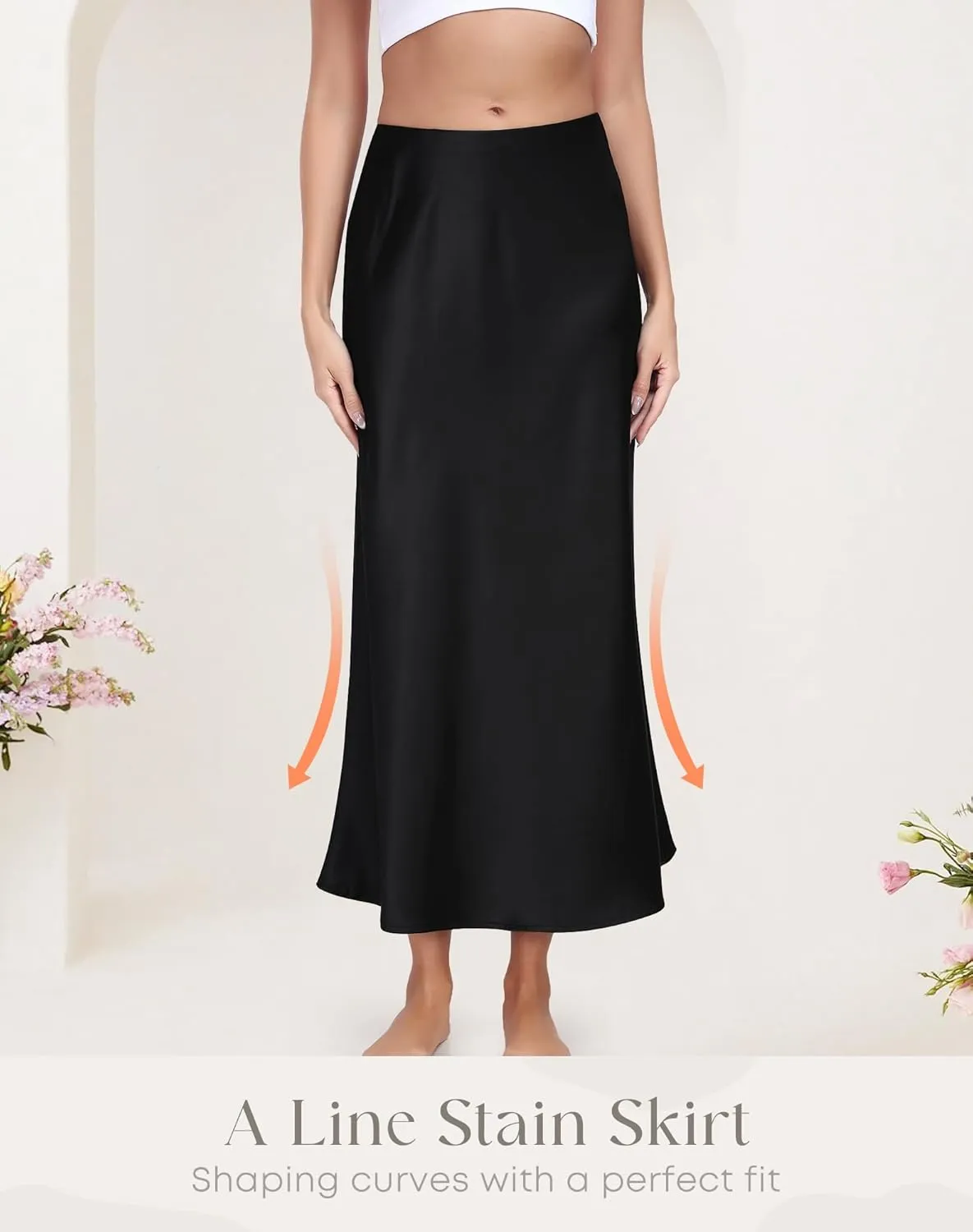 Long Half Slip for Women Under Dress Satin Slip Skirt Extenders Underskirt
