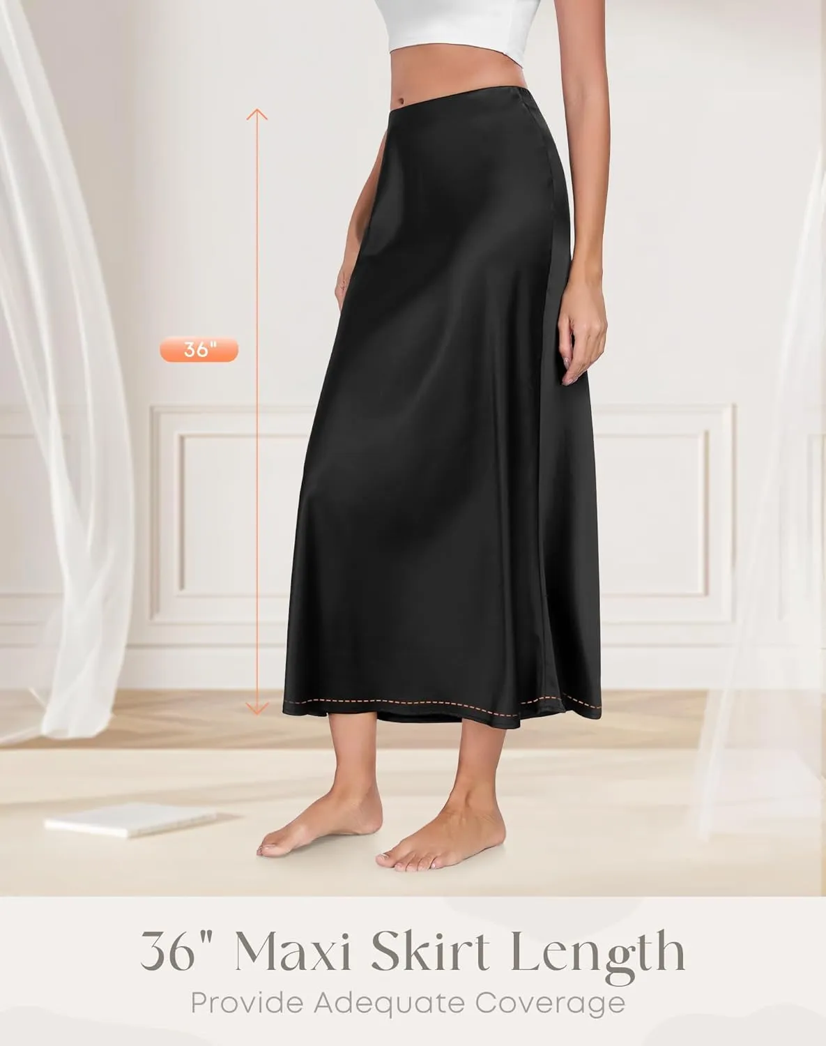 Long Half Slip for Women Under Dress Satin Slip Skirt Extenders Underskirt