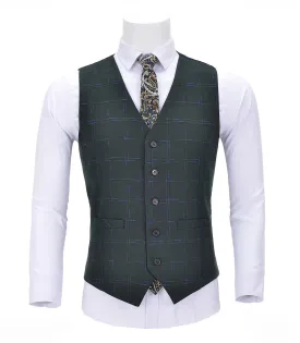 Men Formal V Neck Vest 5 Buttons Plaid Waistcoat
