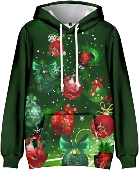 Men's Christmas Hoodies Funny Xmas Graphic Print Long Sleeve Drawstring Hooded Pullover Sweatshirts