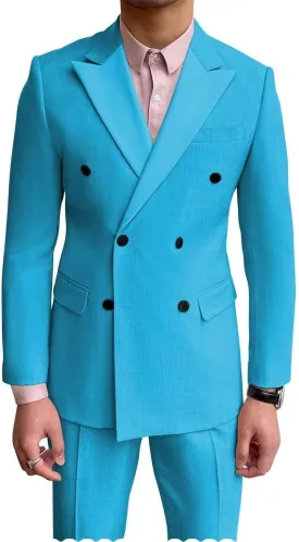 Men's Double Breasted Linen Suit 2 Piece Linen Suits Slim Fit Wedding Beach Casual Summer Blazer Pants