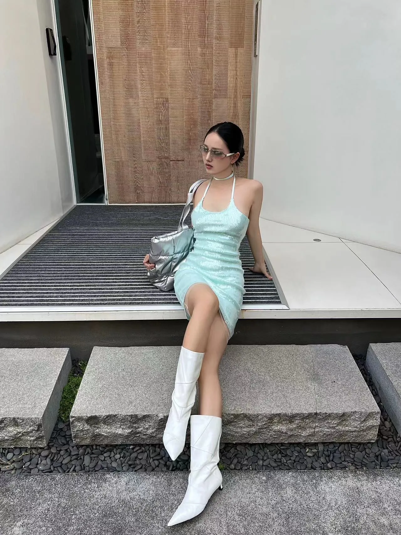 Mint Green Sequined Slip Slim Mini Dress