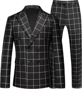 MOGU Men's Plaid Tuxedo Suit - Double Breasted 2-Piece Checkered Set with Suit Jacket and Pants for Prom and Wedding