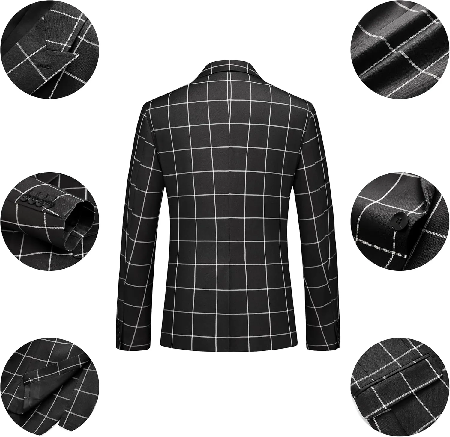 MOGU Men's Plaid Tuxedo Suit - Double Breasted 2-Piece Checkered Set with Suit Jacket and Pants for Prom and Wedding
