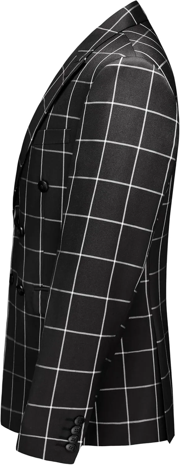 MOGU Men's Plaid Tuxedo Suit - Double Breasted 2-Piece Checkered Set with Suit Jacket and Pants for Prom and Wedding