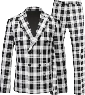 MOGU Men's Plaid Tuxedo Suit - Double Breasted 2-Piece Checkered Set with Suit Jacket and Pants for Prom and Wedding