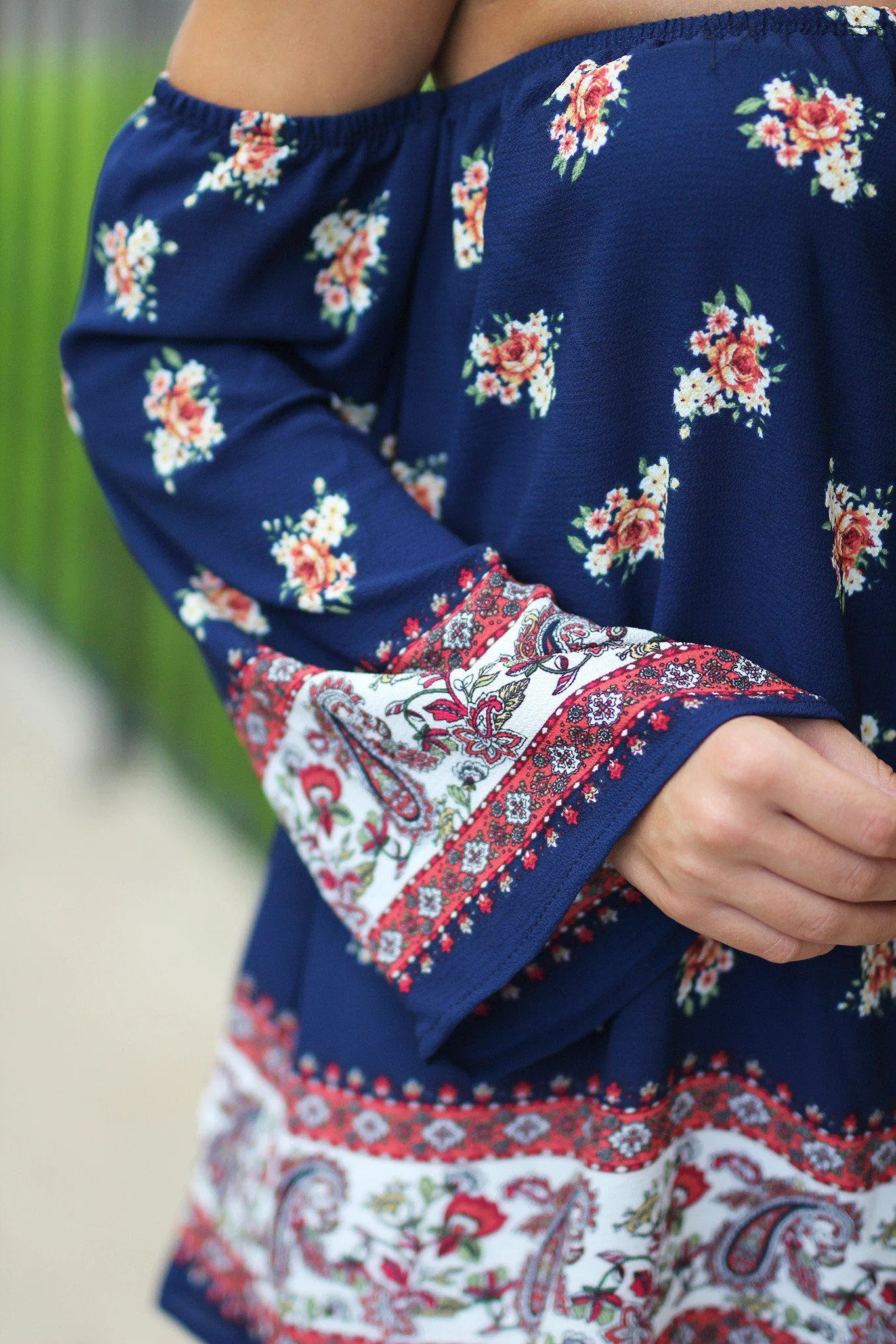 Navy Floral Off Shoulder Top
