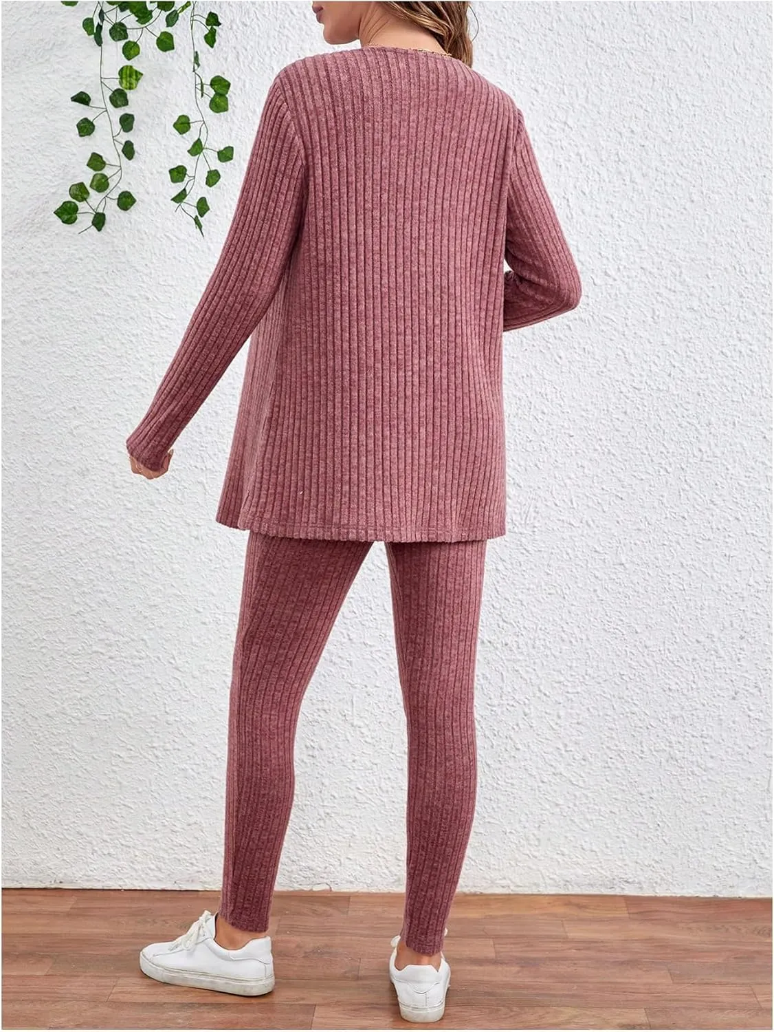OYOANGLE Women's Maternity 2 Piece Lounge Set Ribbed Knit Jumpsuit and Long Sleeve Cardigan Sets Jogger Pants Outfit