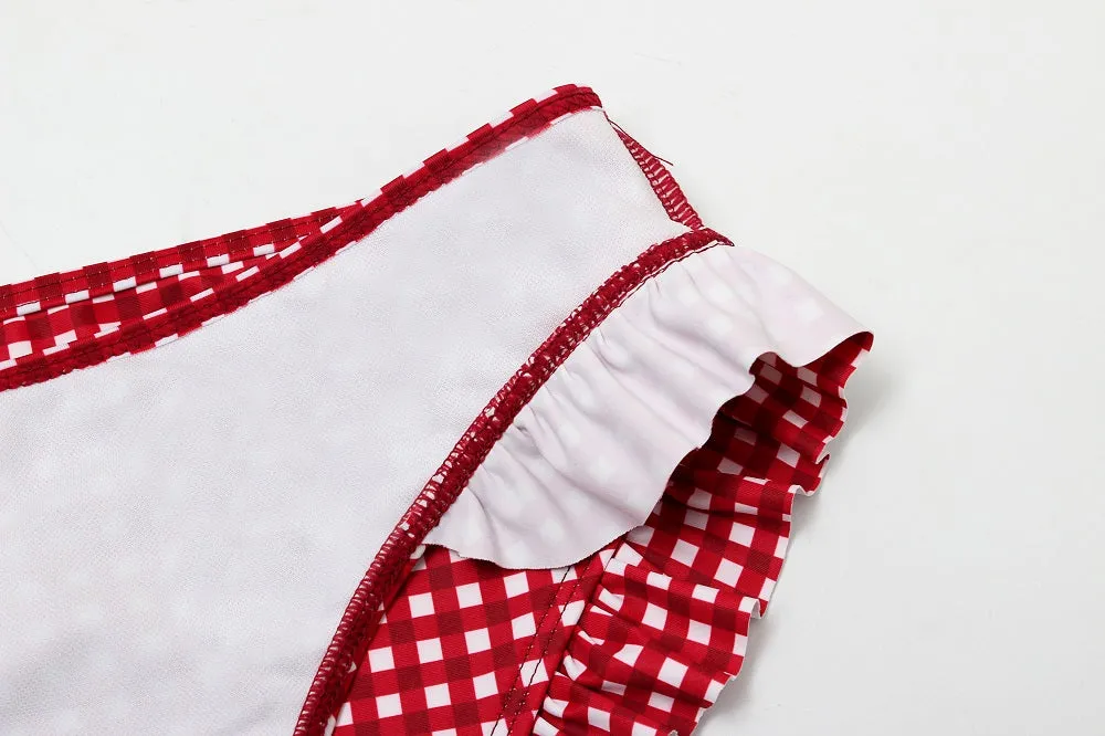Plaid Sexy Women Bikini Set New Push Up Ruffles Padded Swimwear Bathing Suit Beachwear Swimming