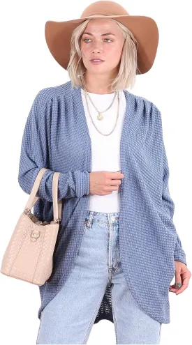 Popana Long Oversized Fall Batwing Waffle Knit Cardigan Sweaters for Women with Pockets Plus Size