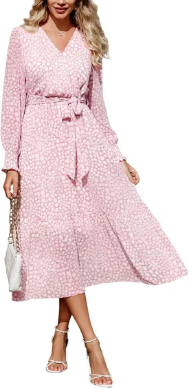 PRETTYGARDEN Women's Floral Boho Dress Fall Long Sleeve Wrap V Neck Ruffle Flowy Maxi Spring Wedding Guest Vacation Dresses