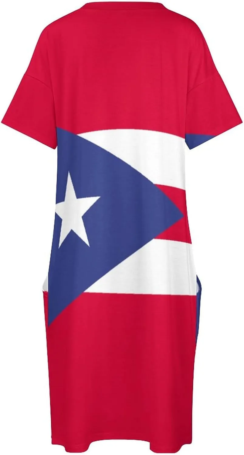 Puerto Rico Flag Plus Size Dress for Women Long Summer Top Casual Casual T-Shirt Swing Dress Look Thin 2XL