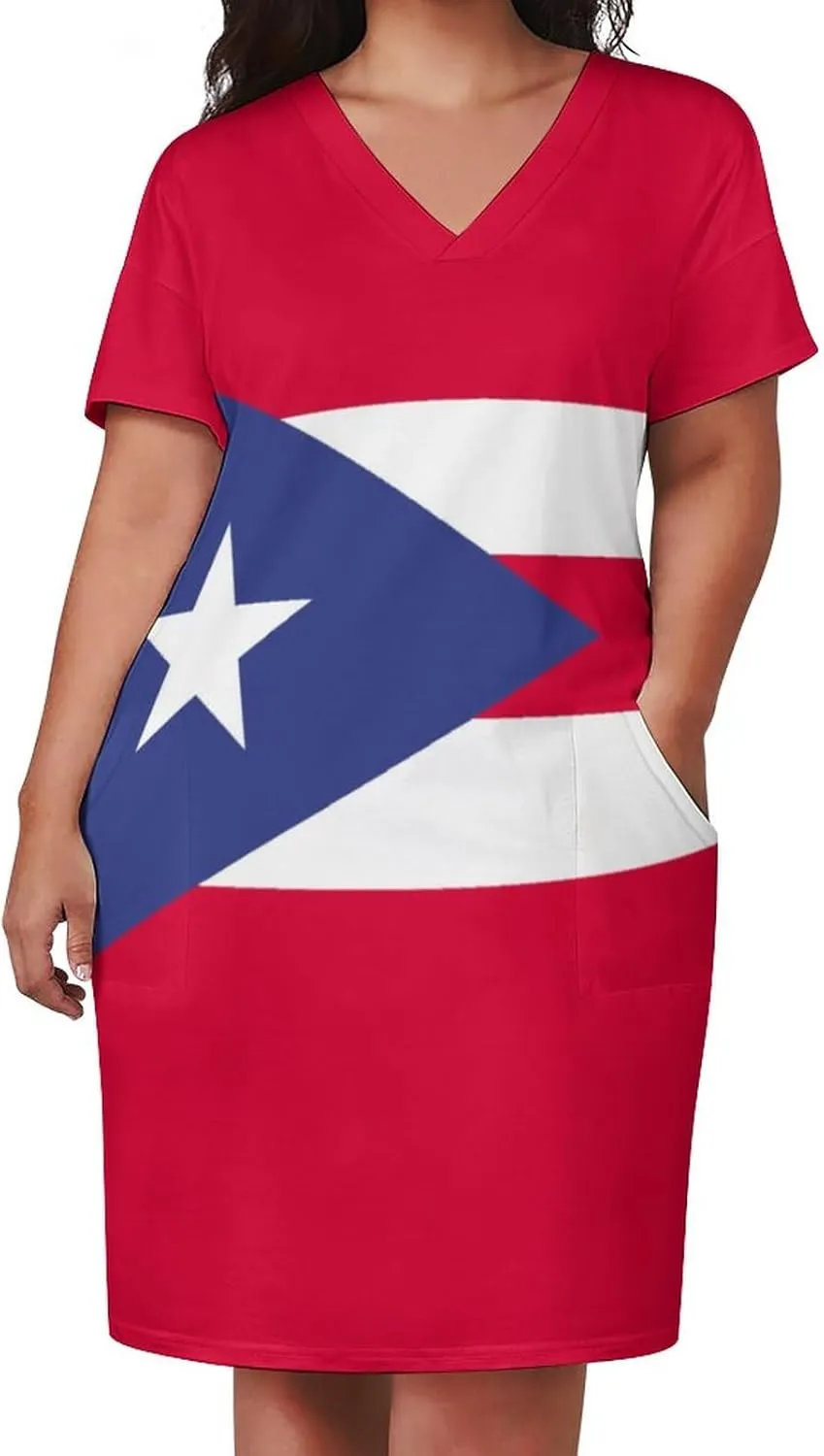 Puerto Rico Flag Plus Size Dress for Women Long Summer Top Casual Casual T-Shirt Swing Dress Look Thin 2XL