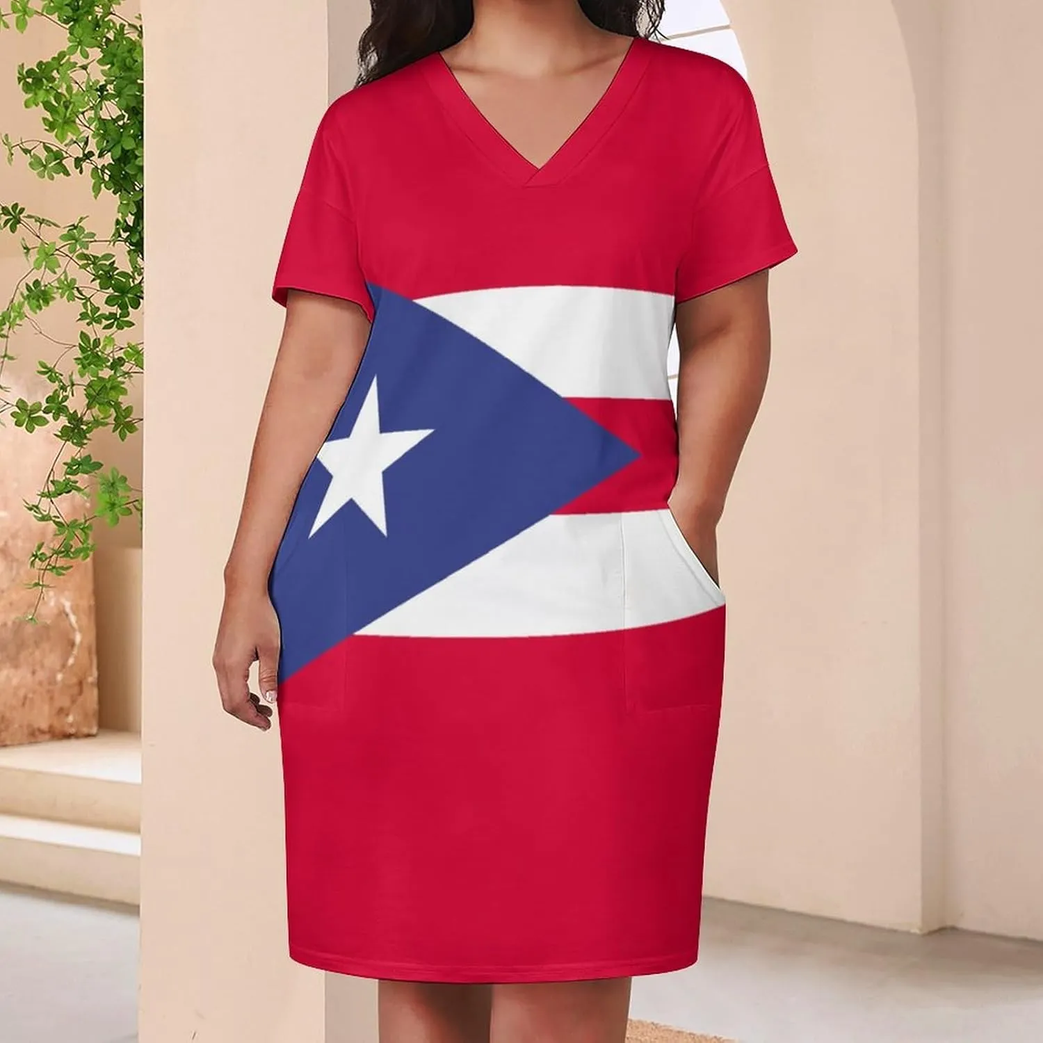 Puerto Rico Flag Plus Size Dress for Women Long Summer Top Casual Casual T-Shirt Swing Dress Look Thin 2XL