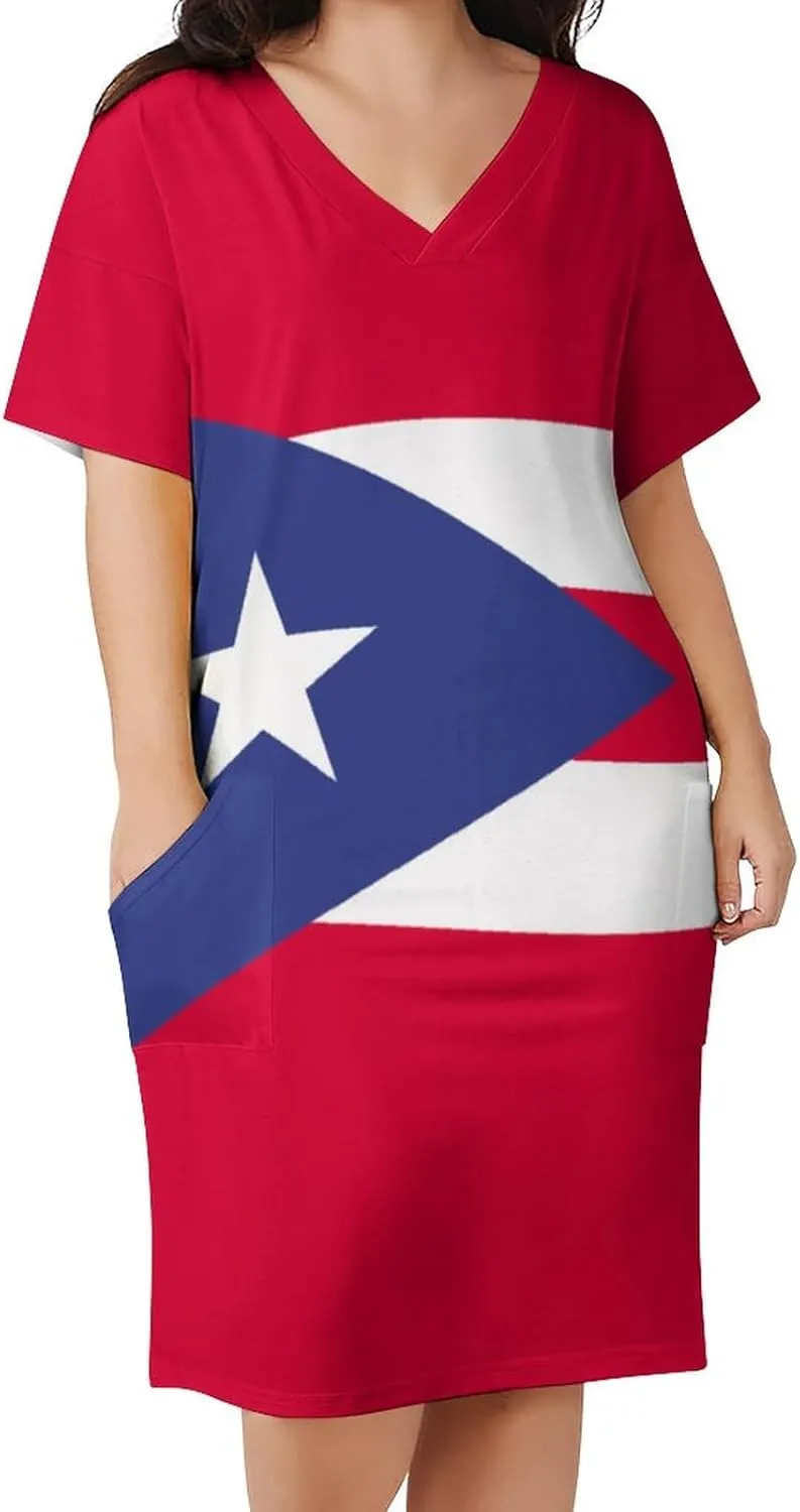 Puerto Rico Flag Plus Size Dress for Women Long Summer Top Casual Casual T-Shirt Swing Dress Look Thin 2XL