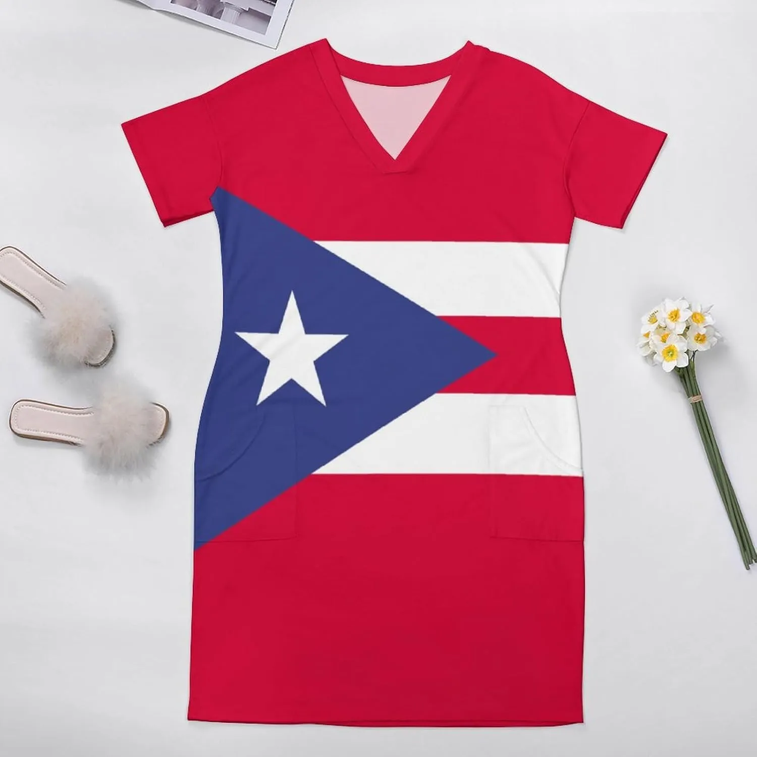 Puerto Rico Flag Plus Size Dress for Women Long Summer Top Casual Casual T-Shirt Swing Dress Look Thin 2XL