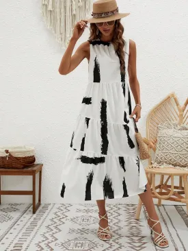 RASNEY Women's Dress Brush Print Layered Hem Smock Dress Dress IPADSA (Color : White, Size : Large)
