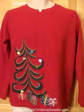 Red Christmas Sweater Jumper with Curly Cue Tree