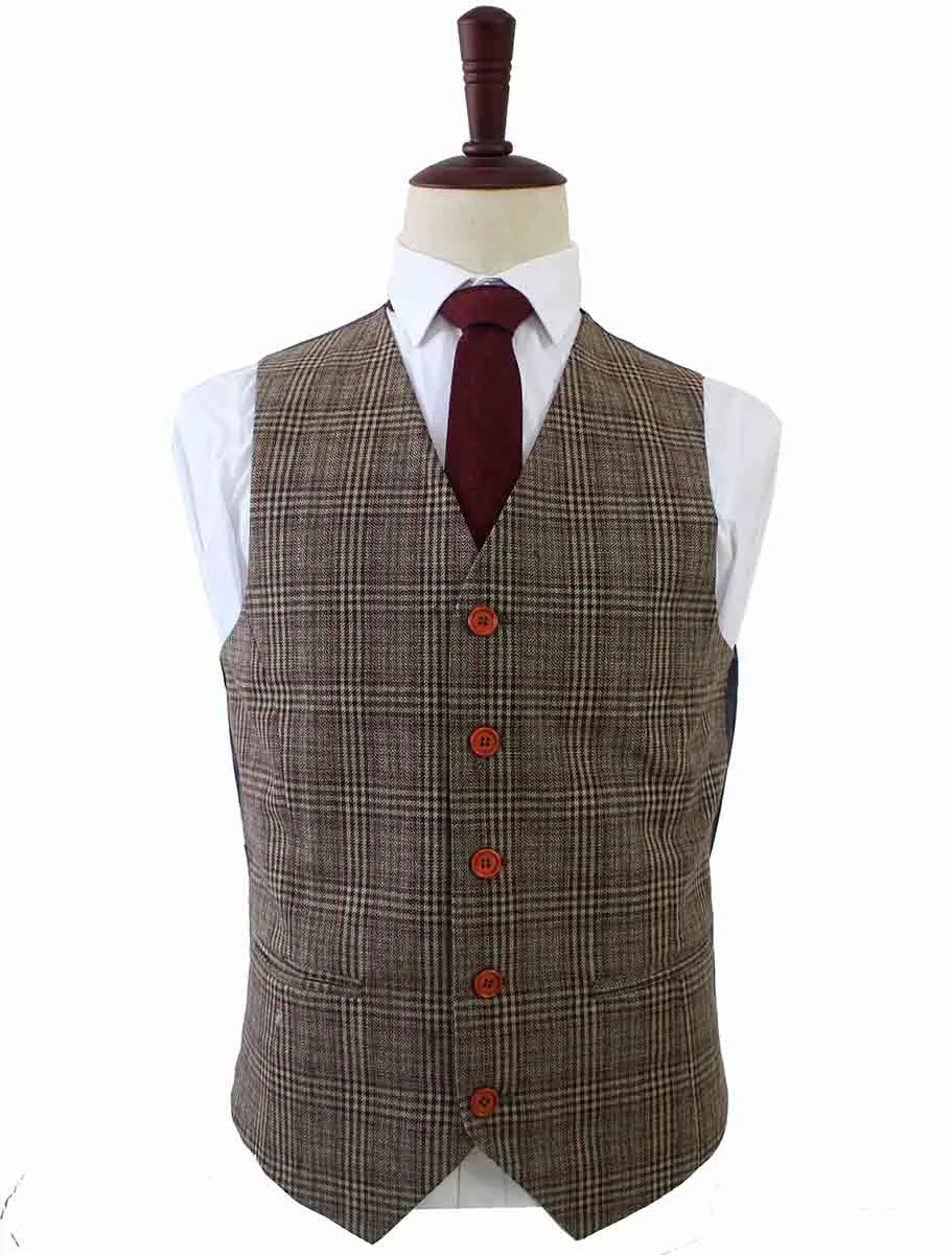 RETRO BROWN PLAID TWEED 3 PIECE SUIT