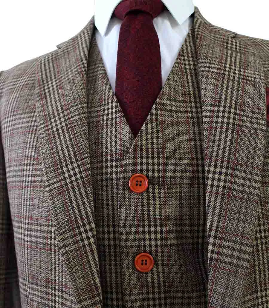 RETRO BROWN PLAID TWEED 3 PIECE SUIT