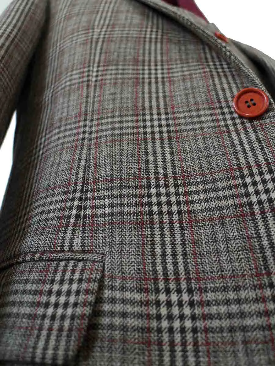 RETRO BROWN PLAID TWEED 3 PIECE SUIT
