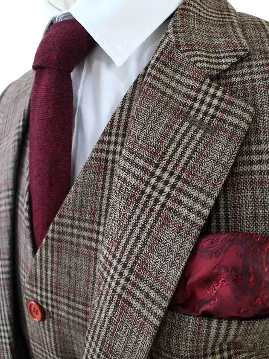 RETRO BROWN PLAID TWEED 3 PIECE SUIT