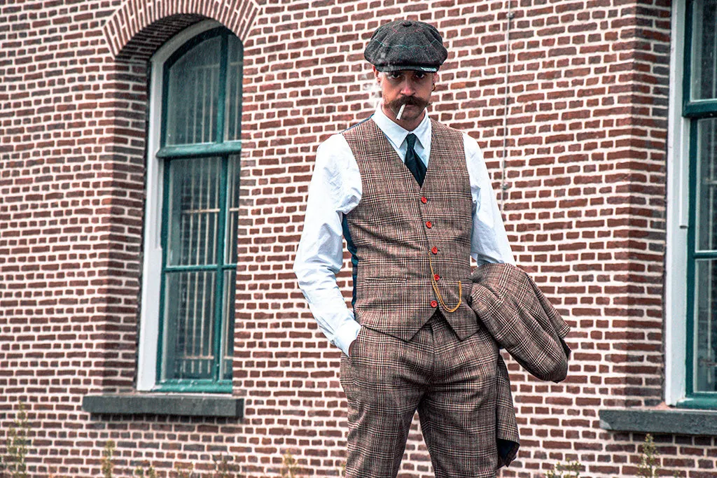 RETRO BROWN PLAID TWEED 3 PIECE SUIT