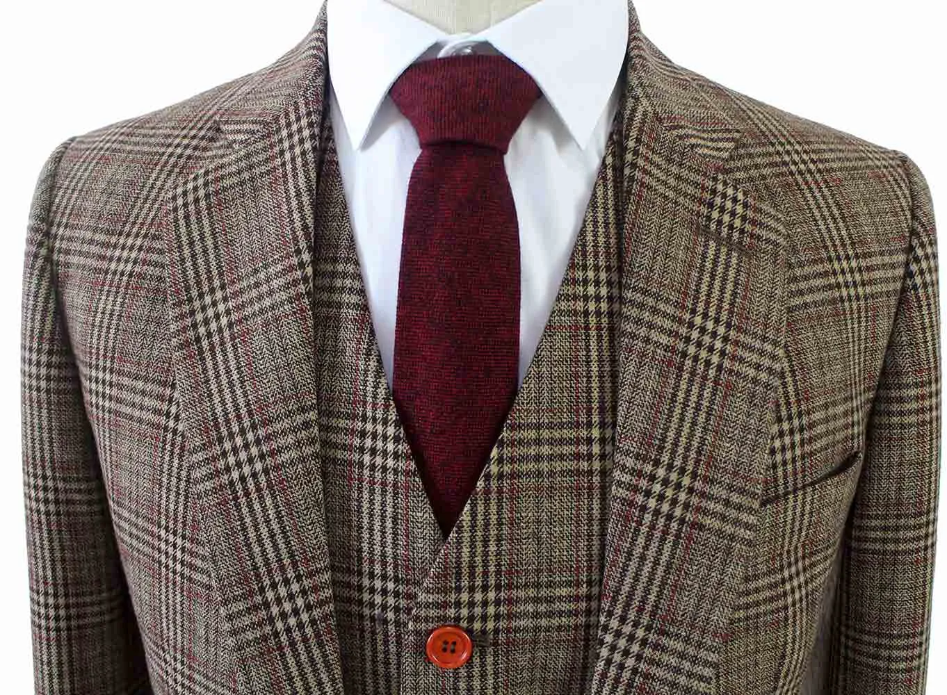 RETRO BROWN PLAID TWEED 3 PIECE SUIT