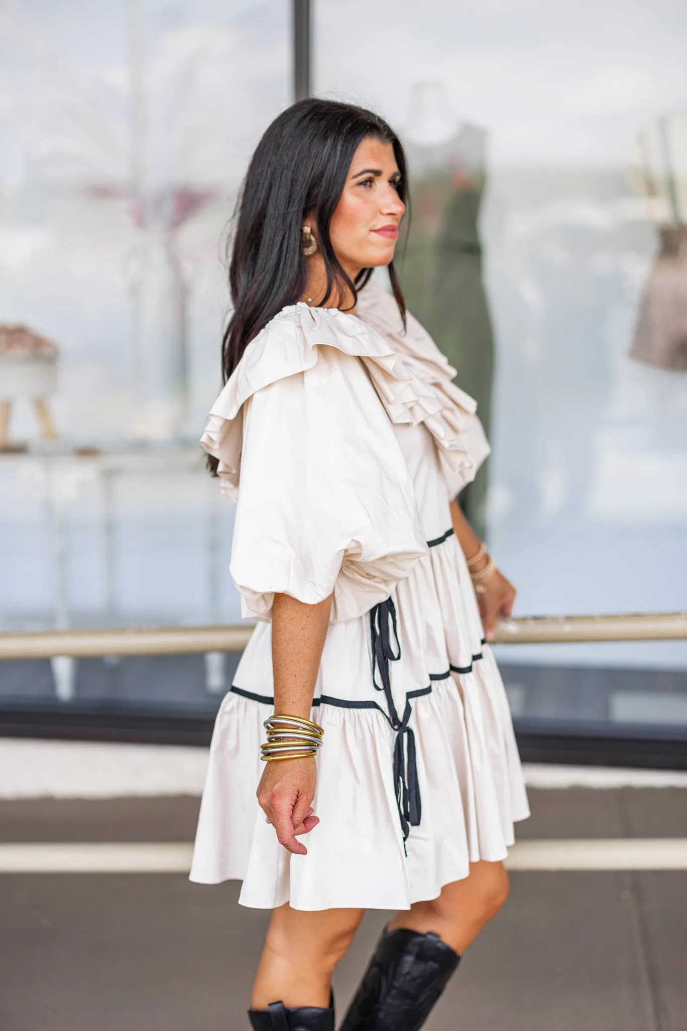 Ruffled Splendor Natural Tiered Dress