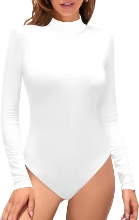 SHEIUGU Womens Sleeveless Long Sleeve Mock Turtle Neck Bodysuit Soft Slim Fit Stretchy Layer Top Classic Jumpsuit