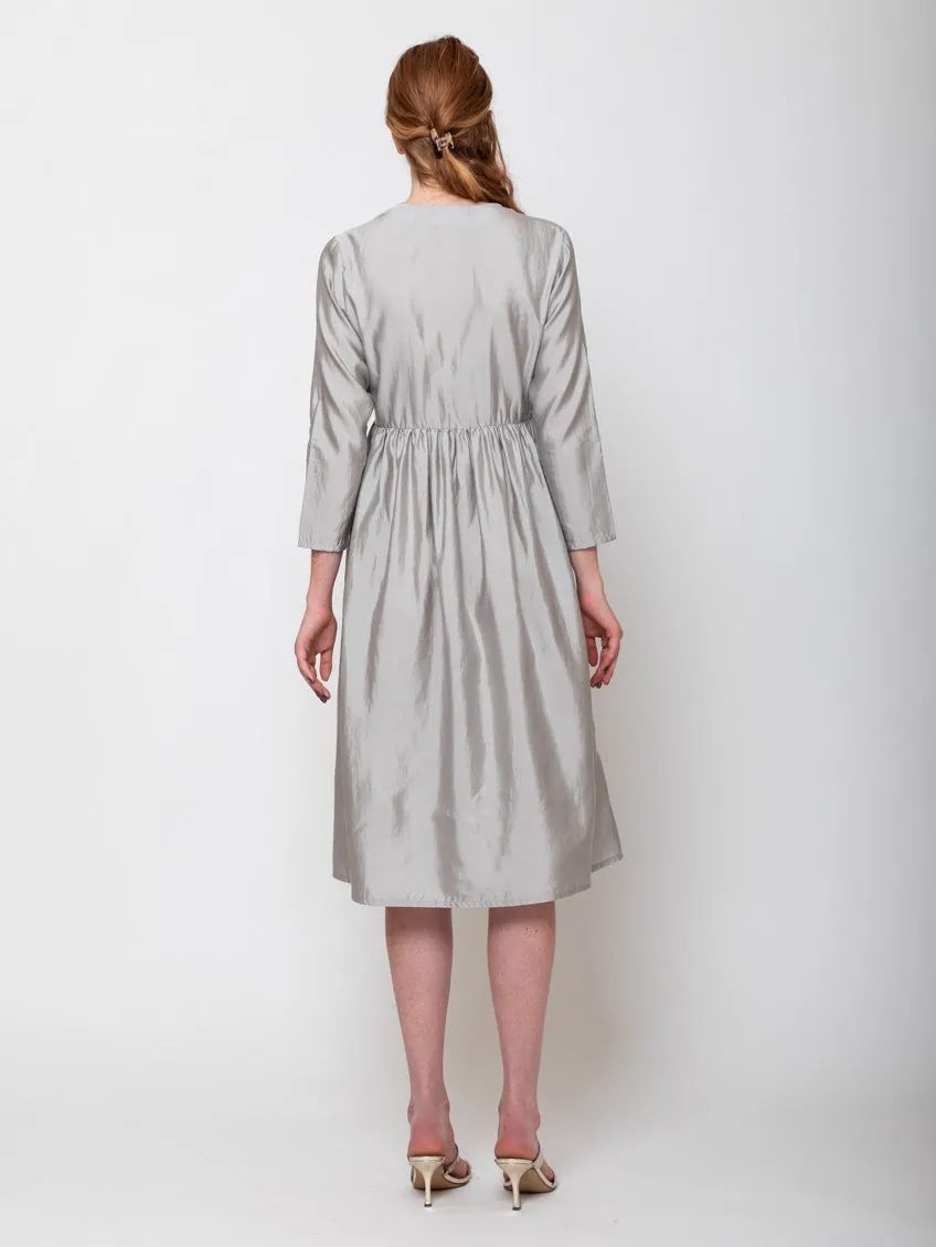Silk Wrap Dress - Light Gray