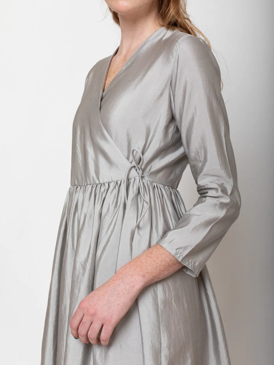 Silk Wrap Dress - Light Gray