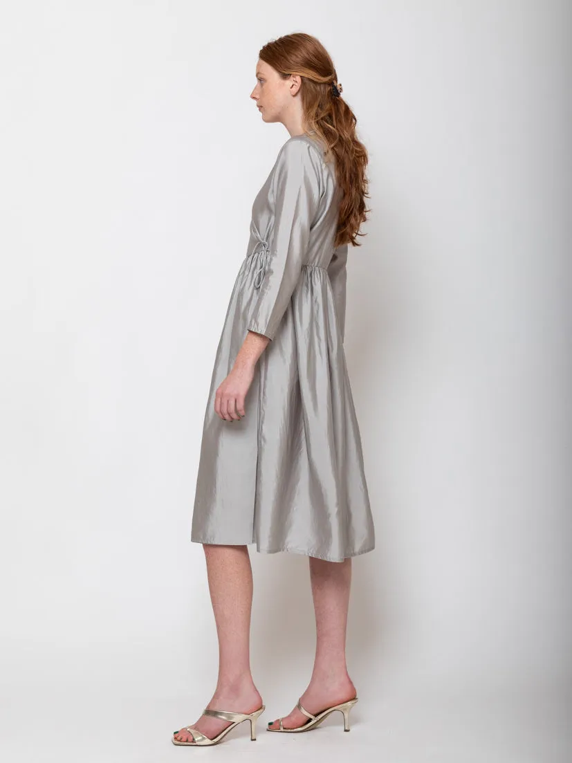 Silk Wrap Dress - Light Gray