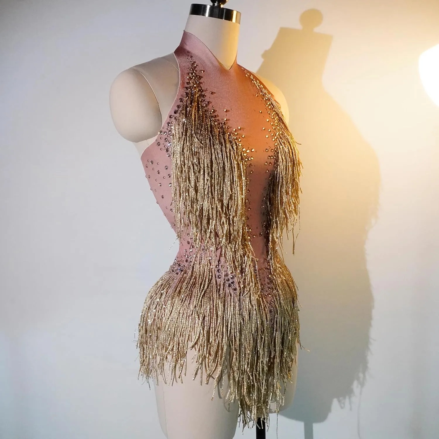 Sparkly Diamante Fringe Bodysuit Women Sexy Dancer Leotard Celebrate Outfit Prom Bar Birthday Nightclub Costume