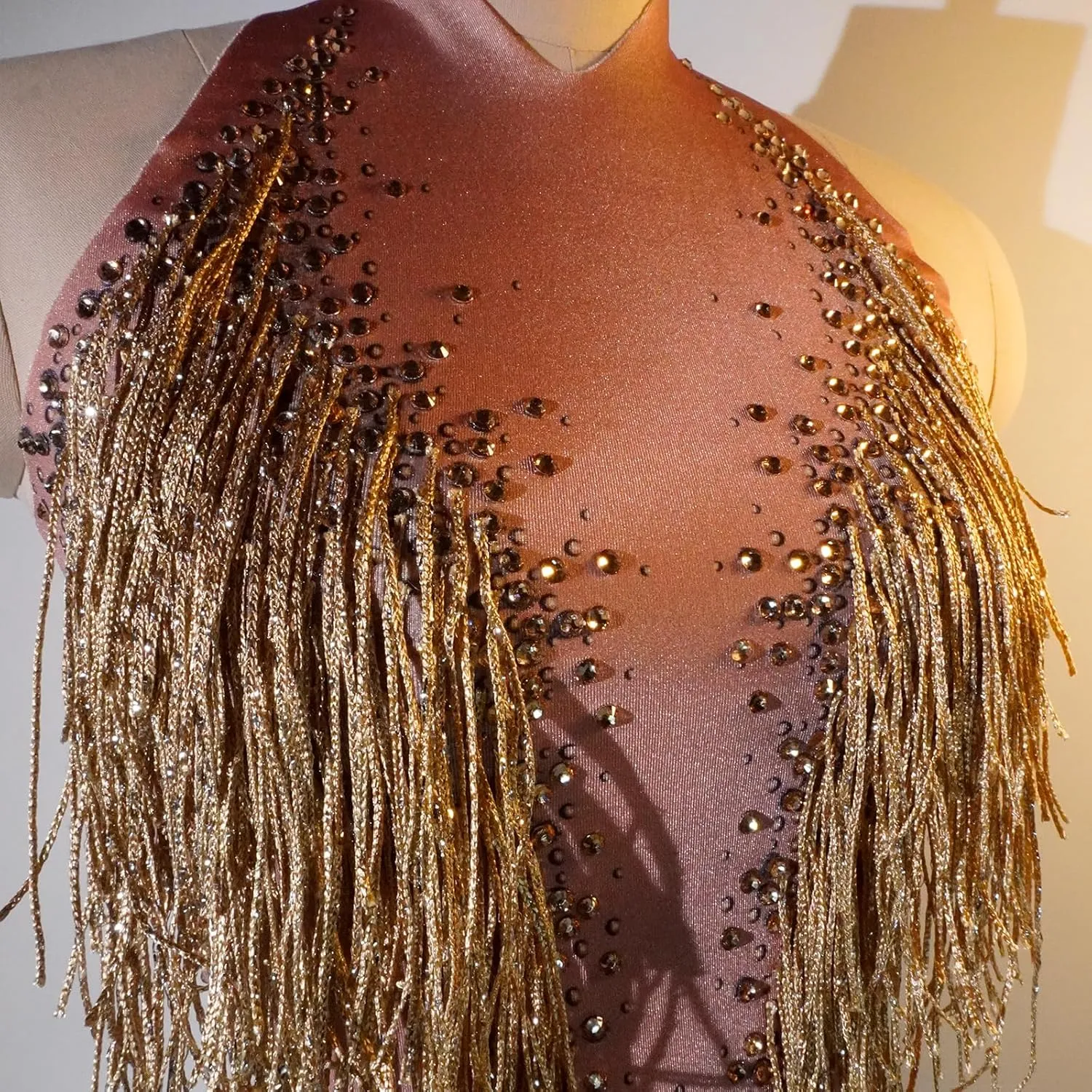 Sparkly Diamante Fringe Bodysuit Women Sexy Dancer Leotard Celebrate Outfit Prom Bar Birthday Nightclub Costume
