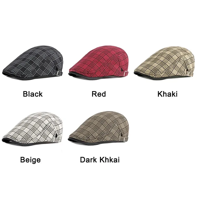 Spring Summer Plaid Thin Breathable Cotton Forward Flat Cap