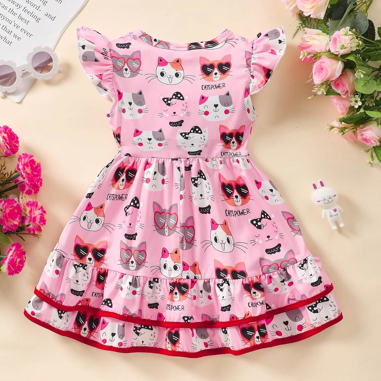 Toddler Little Girl Summer Dresses Kids Cute Casual Flutter Sleeve Tiered Smock Dress 2-7 Years