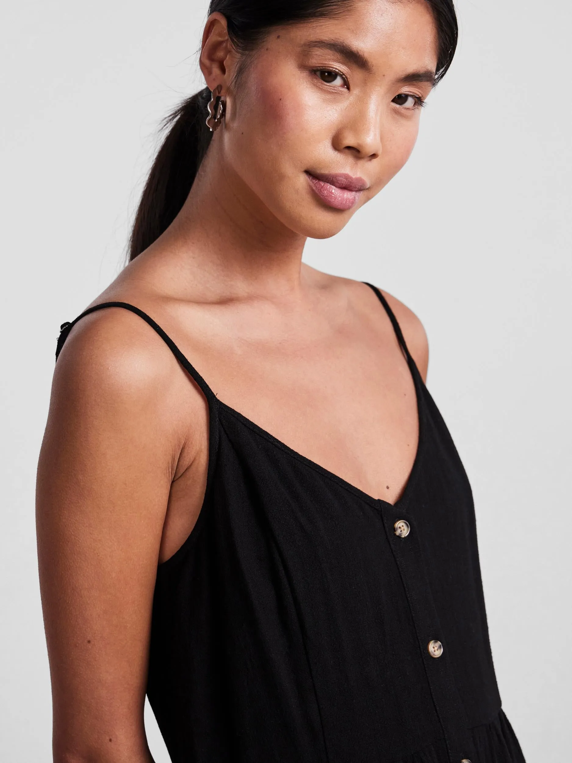 Vinsty Linen Slip Dress - Black