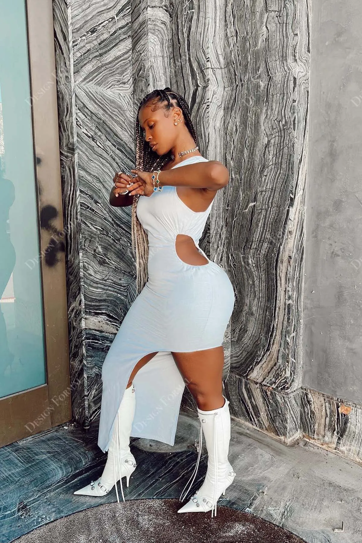 White One Shoulder Sexy Cutout Tailor Made Ankle Length Prom Dress