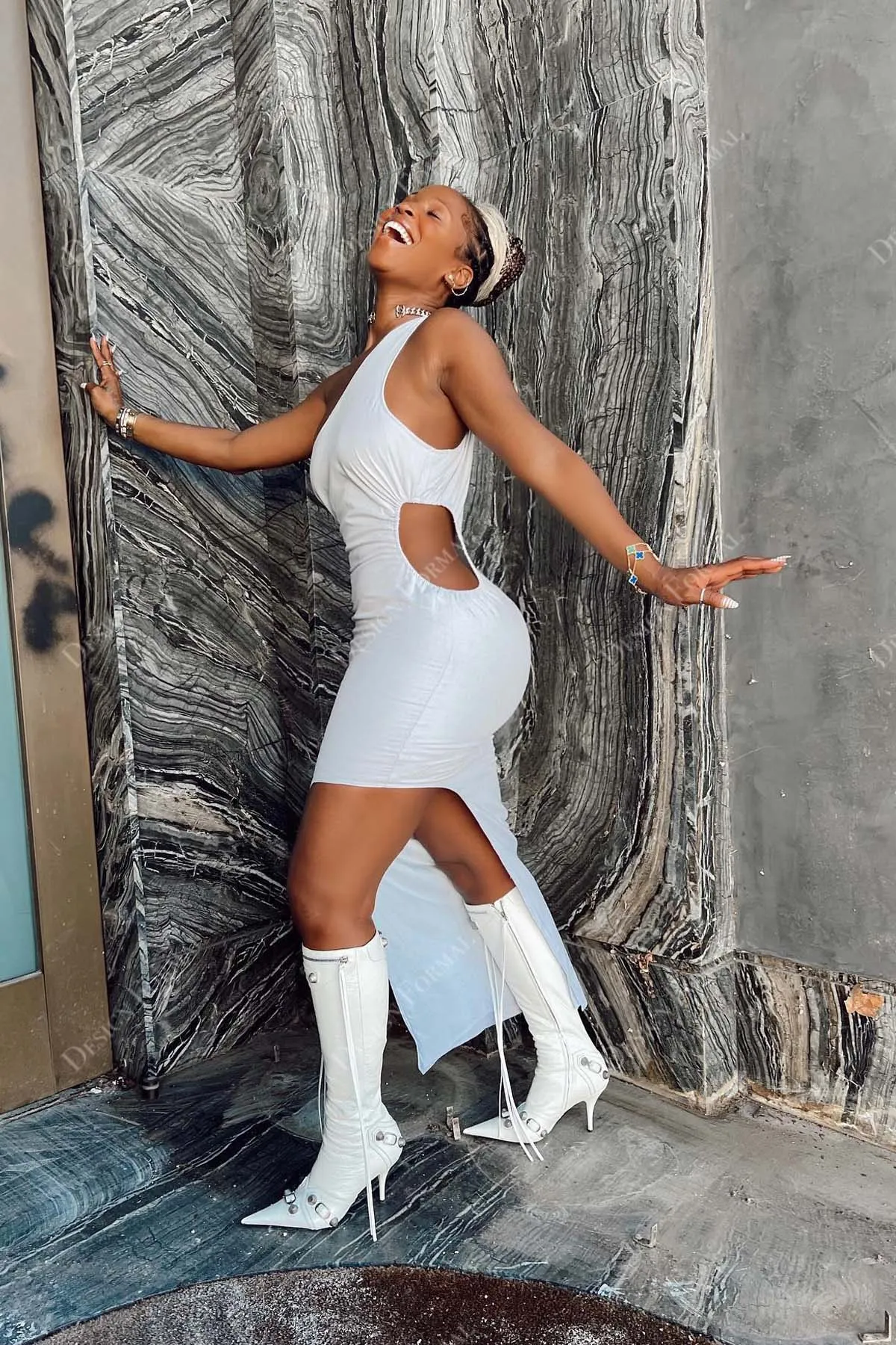 White One Shoulder Sexy Cutout Tailor Made Ankle Length Prom Dress