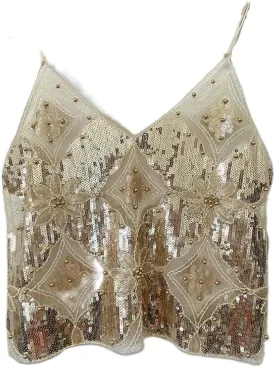 Women Y2K Sequin Cami Top Sexy Sparkly V Neck Tank Top Backless Glitter Crop Tops Floral Rhinestone Clubwear