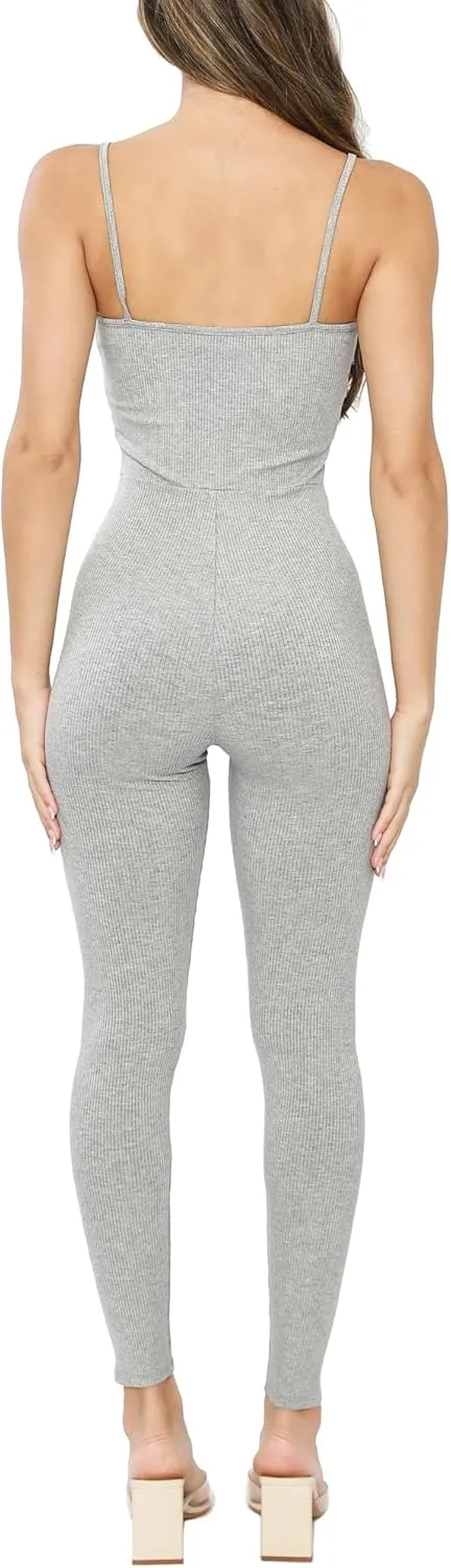 Women's Sleeveless Jumpsuit, Spaghetti Strap, Snatched Bodycon Leggings Romper for Workout, Gym, Yoga, Maternity