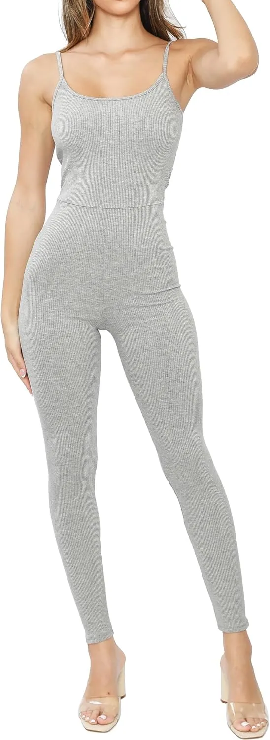 Women's Sleeveless Jumpsuit, Spaghetti Strap, Snatched Bodycon Leggings Romper for Workout, Gym, Yoga, Maternity