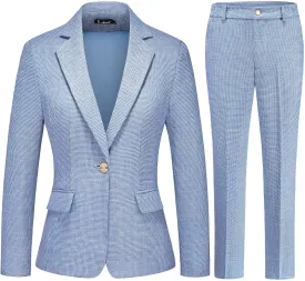 Women's Suit 2 Piece Set Business Pants Suit for Women Pinstripe Houndstooth Blazer