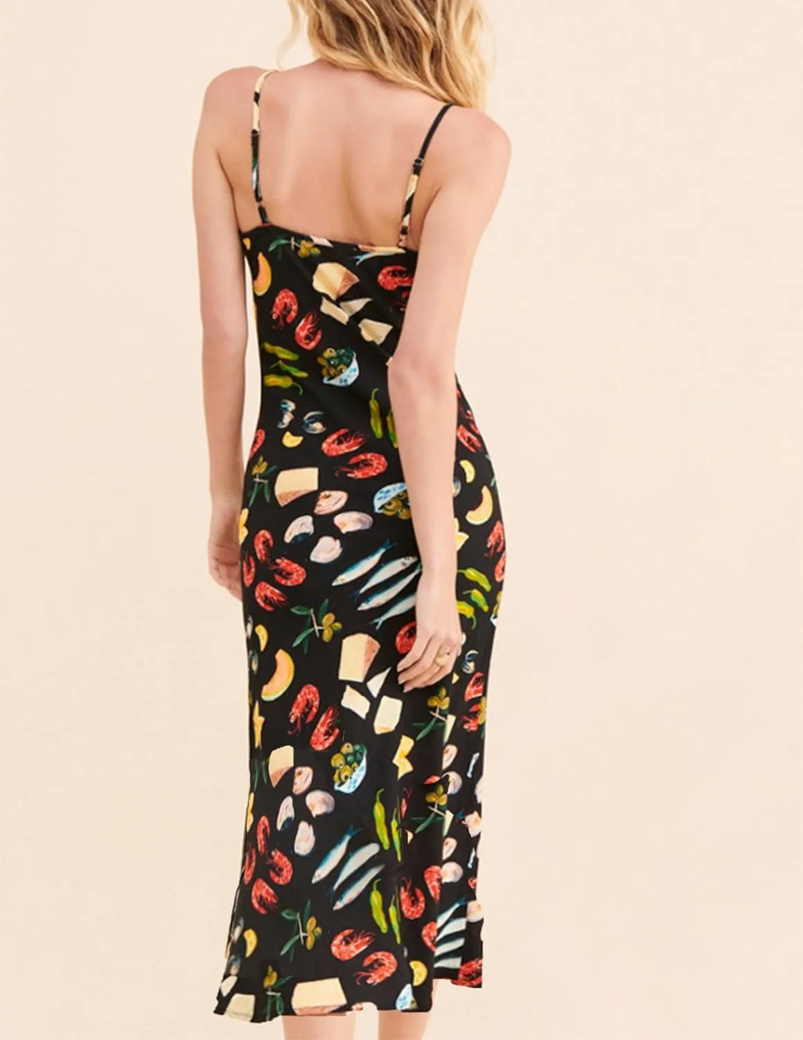 Womens Vintage Floral Slip Dress Spaghetti Strap Backless Flowy Long Dress Slim Fit Retro Cami Maxi Dress
