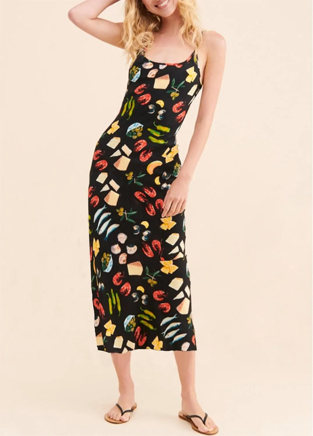 Womens Vintage Floral Slip Dress Spaghetti Strap Backless Flowy Long Dress Slim Fit Retro Cami Maxi Dress